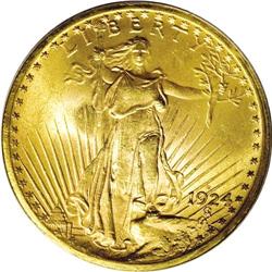 1924-D $20 MS64 PCGS. Luscious and lustrous deep apric