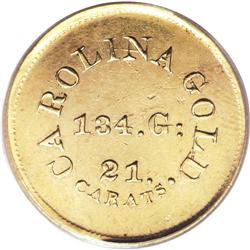 (1842-52) $5 A. Bechtler Five Dollar, 134G. 21C. AU58