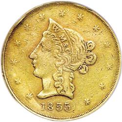 1855 $10 Wass Molitor Ten Dollar VF35 PCGS. K-6, High