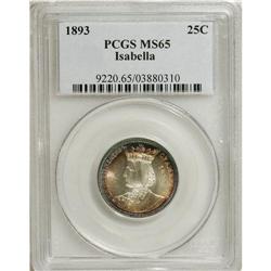 1893 25C Isabella Quarter MS65 PCGS. A strongly lustro