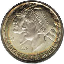 1936-D 50C Arkansas MS67 PCGS. Artist Emily Bates craf