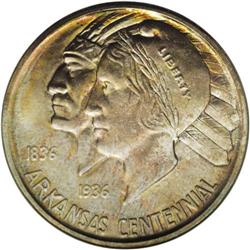 1937-D 50C Arkansas MS67 NGC. A shimmering, nearly fla