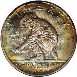 1925-S 50C California MS68 NGC. Lovely rainbow-hued ta