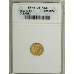 1853-D G$1 --Cleaned--ANACS. XF45 Details. Variety 5-G.