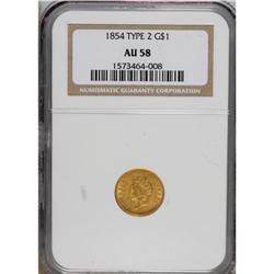 1854 G$1 Type Two AU58 NGC. This attractive representa