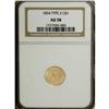 Image 1 : 1854 G$1 Type Two AU58 NGC. The straw-gold surfaces ar