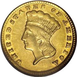 1857-D G$1 AU55 PCGS. Variety 9-L. The strike is extre