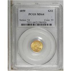 1859 G$1 MS64 PCGS. Highly lustrous with subtle shades