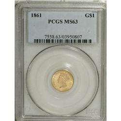 1861 G$1 MS63 PCGS. This boldly struck Civil War gold