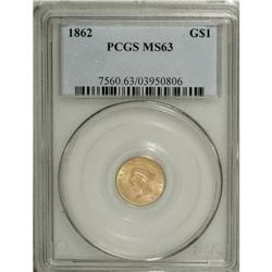 1862 G$1 MS63 PCGS. This lustrous and exactingly struc