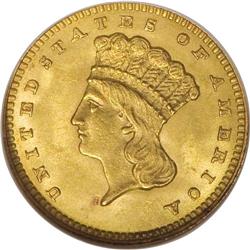 1862 G$1 MS65 NGC. The date logo for this year is curi