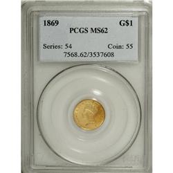1869 G$1 MS62 PCGS. Lustrous and well struck with peac