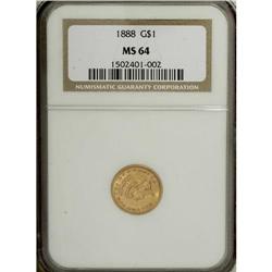 1888 G$1 MS64 NGC. A blend of straw-gold and butter-ye
