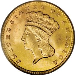 1889 G$1 MS67 PCGS. The 1889 gold dollar, with a busin