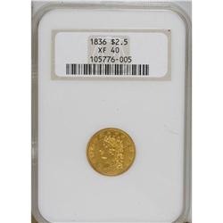 1836 $2 1/2 Block 8 XF40 NGC. Head of 1834, Breen-614