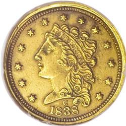 1838-C $2 1/2 --Cleaned--ANACS. AU50 Details. Breen-614