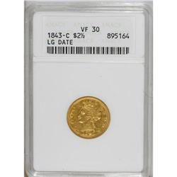 1843-C $2 1/2 Large Date, Plain 4 VF30 ANACS. Variety