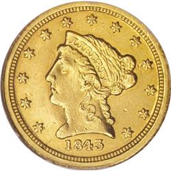 1843-C $2 1/2 Small Date, Crosslet 4--Repaired, Cleane