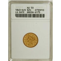 1843-O $2 1/2 Large Date, Plain 4 AU50 ANACS. Breen-61