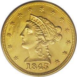 1845 $2 1/2 MS64 PCGS. A lovely lemon-tinted near-Gem