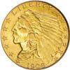 Image 1 : 1908 $2 1/2 MS63 PCGS. This satiny quarter eagle is de