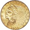 Image 1 : 1908 $2 1/2 MS65 PCGS. A lustrous honey-gold Gem whose