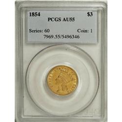 1854 $3 AU55 PCGS. A lovely yellow-orange representati