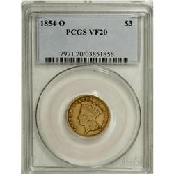 1854-O $3 VF20 PCGS. This well-worn three dollar piece