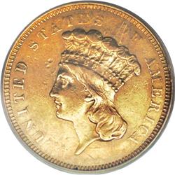 1854-O $3 XF45 PCGS. The inaugural year of the three d