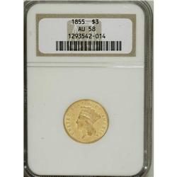 1855 $3 AU58 NGC. This denomination proved unessential