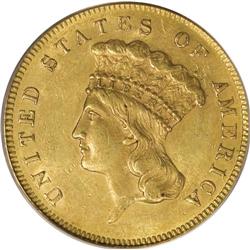 1855 $3 MS62 PCGS. The 50,555 pieces struck for this s