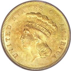 1855 $3 MS62 ANACS. Although the 1855 is considered a