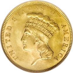 1855 $3 MS63 NGC. The 1855 gold dollar is relatively a