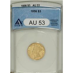 1856 $3 AU53 ANACS. Luster illuminates the legends, wr