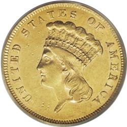 1860 $3 AU53 PCGS. The 1860 has a low production of 7,