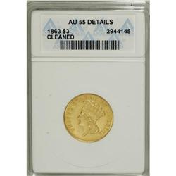 1863 $3 --Cleaned--ANACS. AU55 Details. A mere 5,000 pi