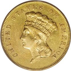 1864 $3 AU53 PCGS. The 1864 three dollar gold is popul
