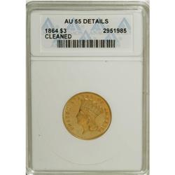 1864 $3 --Cleaned--ANACS. AU55 Details. The 18 in the d