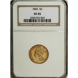 1866 $3 XF45 NGC. This post-war issue consisted of jus