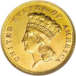 1868 $3 MS61 NGC. The 1868 three dollar, of which 4,85