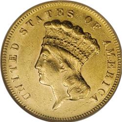 1869 $3 AU55 NGC. This is a low-mintage issue that is