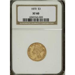 1870 $3 XF40 NGC. A lightly circulated and modestly ab