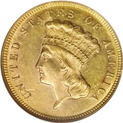 1870 $3 AU58 NGC. David Bowers, in his United States $
