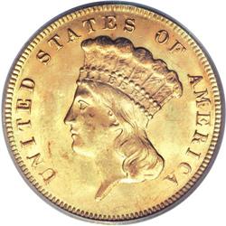 1874 $3 MS64 PCGS. The 1874 three dollar piece is rela