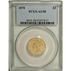 1878 $3 AU58 PCGS. A problem-free gold type coin with