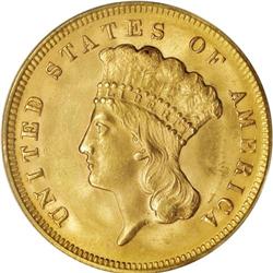 1878 $3 MS63 PCGS. The 82,304-piece business strike mi