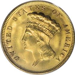 1878 $3 MS64 PCGS. A beautiful three-dollar gold piece