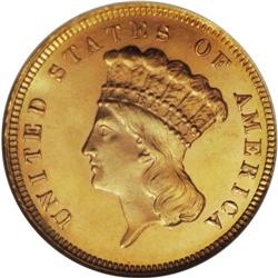 1879 $3 MS64 NGC. With a mintage of just 3,000 busines