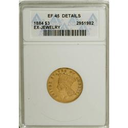 1884 $3 --Ex-Jewelry--ANACS. XF45 Details. The obverse