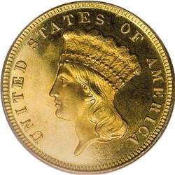 1887 $3 PR65 PCGS. Many examples were saved of this pr